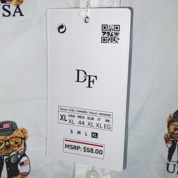 Denim & Flower Men’s USA Teddy Bear Short Sleeve Button Down Size Large & XL NWT - Picture 7 of 14